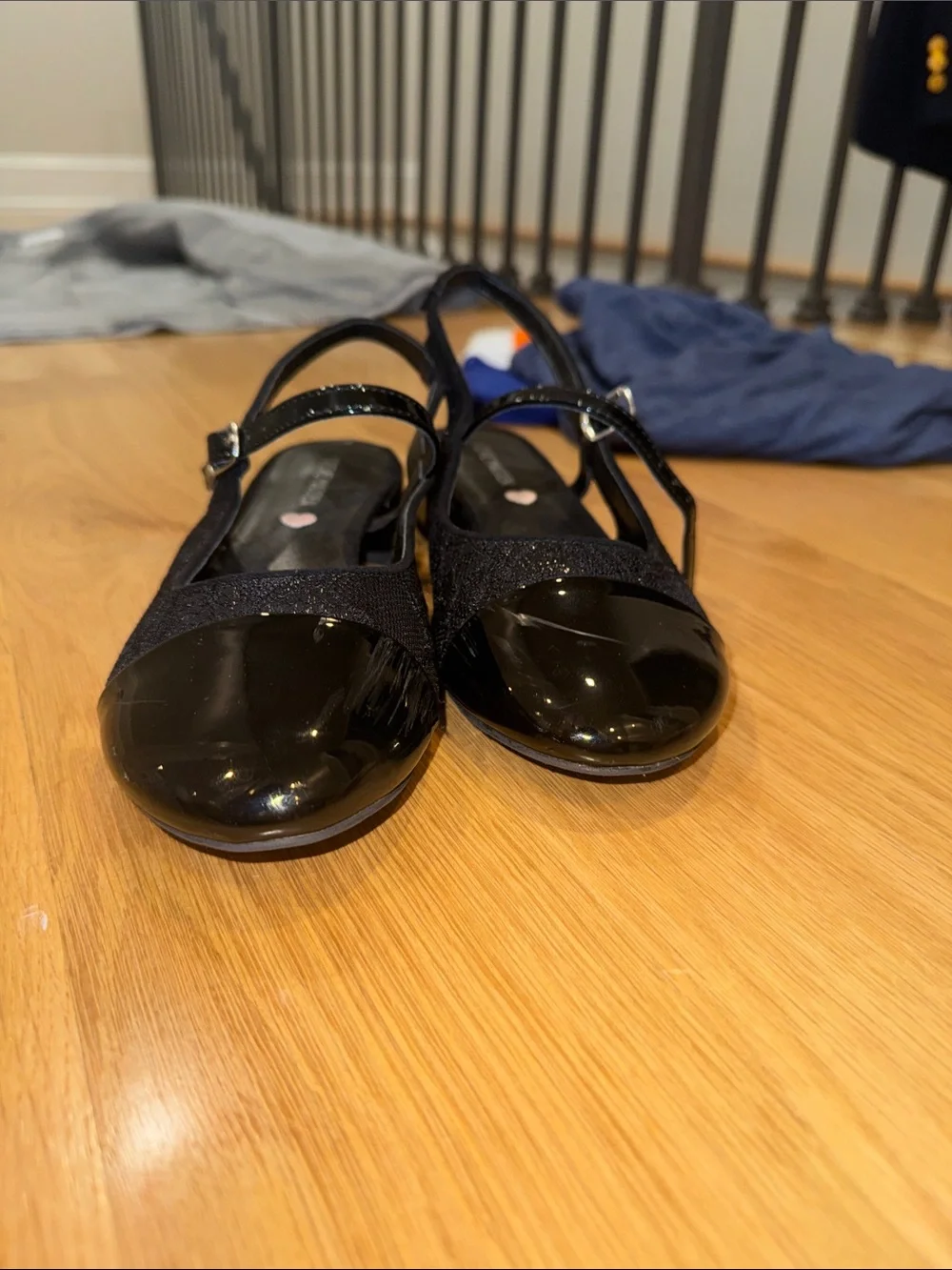 Steve Madden Black Slingback Flats with Patent Toe and Mary Jane Strap